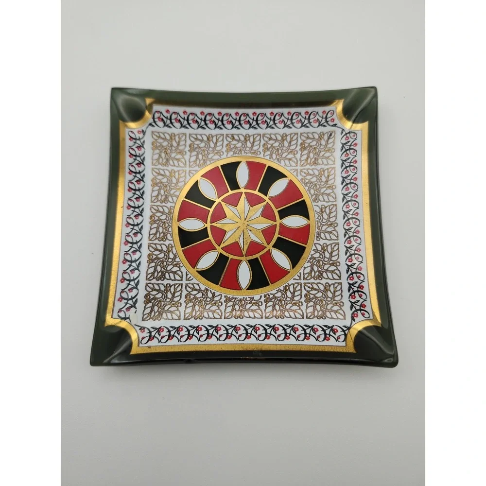 Vintage 1950s Houze Art Intricate Geometric Medallion Glass Trinket Dish 3.5x3.5